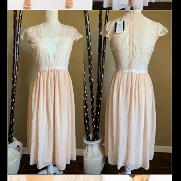 ASOS peach scalloped lace edge midi dress. NWOT - Picture 2 of 4